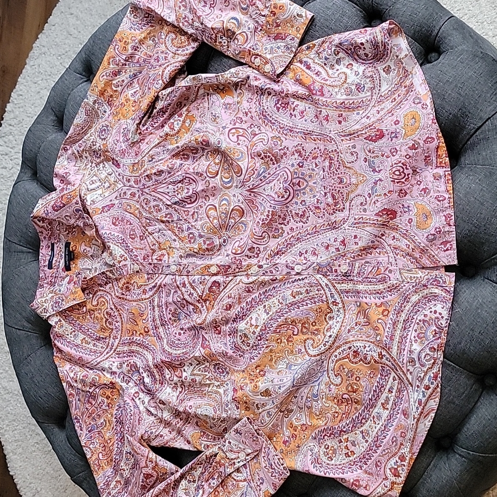 Lands' End Women's Button-Down Shirt in Pink and Orange Paisley